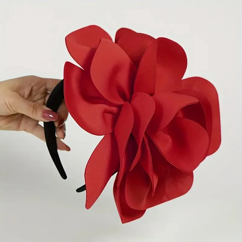 Large Women Solid Color Flower Hairbands Hair Flower Headband Headwear Women Dinner PartyHair Accessories