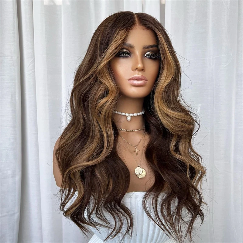 Small Large Cap Lace Front Wigs Caramel Brown Highlights Honey Blonde Synthetic Wig Futura Glueless Party Cosplay Daily Wear