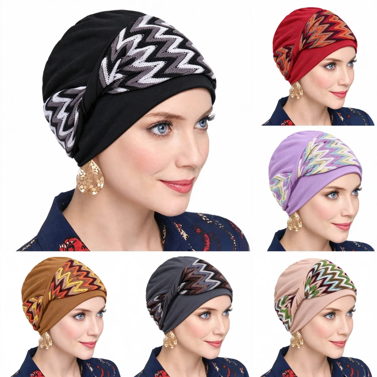 Vintage Printed Women HIjabs Muslim Fashion Soft Elastic Stretchy Chemotherapy Head Wraps Soft Breathable Turban Hat