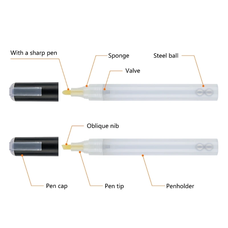 6Pcs Blank Refillable Paint Pens Clear Pen Tube for Watercolor Oil Painting Graffiti Paper Drawing Scrapbooking K1KF