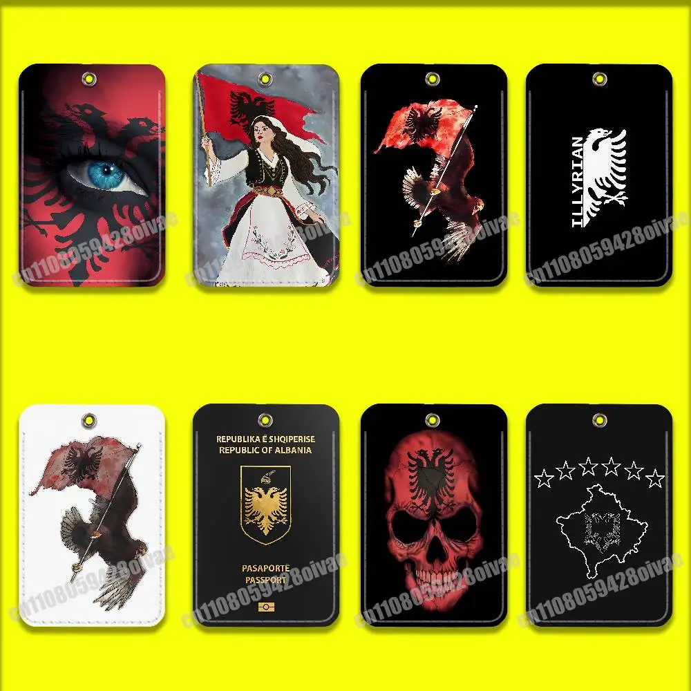 

Illyrian Albania Map Logo Eagle Passport Card Holder Cover For ID Clips Credit Bank Campus Sleeves Storage Bag Leather Keychain