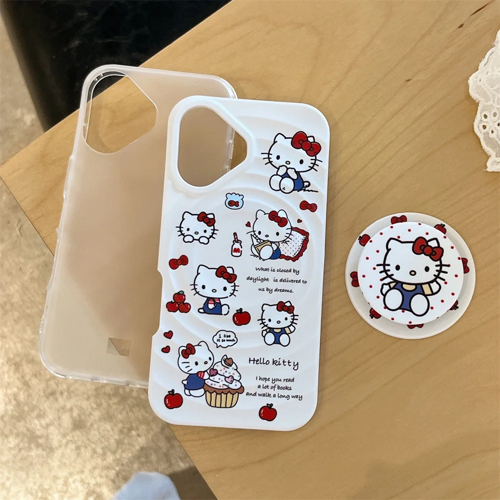 Custodia per telefono con supporto magnetico Wave Cute Hello Kitty per iPhone 13 14 15 16Promax 15Pro Custodia protettiva antiurto in silicone per cartoni animati