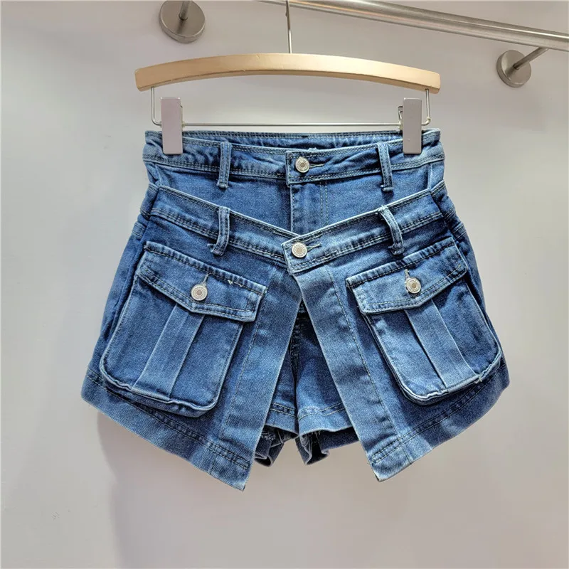 Pantalones cortos vaqueros de estilo coreano para mujer, Shorts de cintura alta, adelgazantes, versátiles, con bolsillos, para primavera y verano, 2024