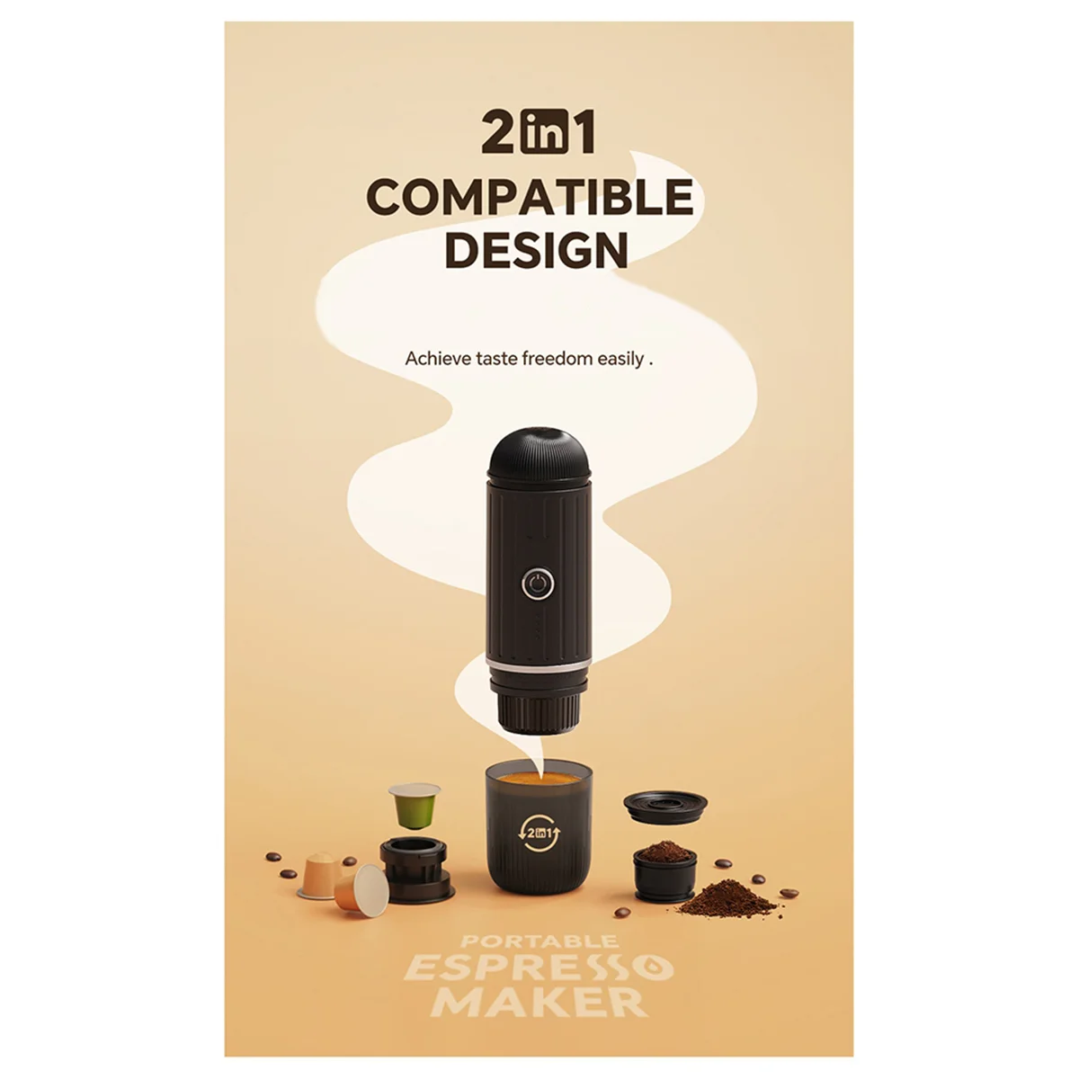 Portable Italian Espresso Machine 2-In-1 Capsule Powder Fast Charge Electric Wireless Heating Coffee Machine for Outdoor