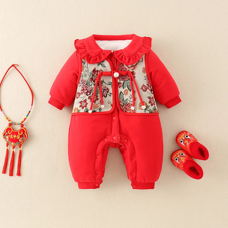 2026 Winter Warm NewBorn Baby 3M 6M 9M 12M 18M 24M Toddler Kids First Birthday Plus Velvet Jumpsuit Thicken Boys Girls Rompers