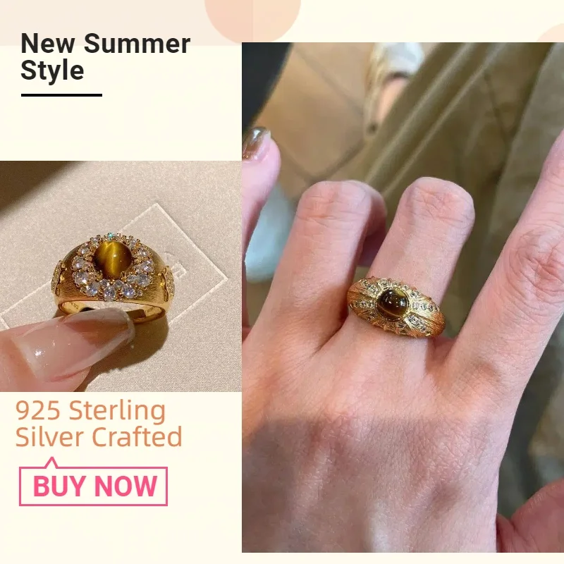 

925 silver zircon open cat's eye ring - luxurious punk hip-hop gothic style - suitable for men's wear