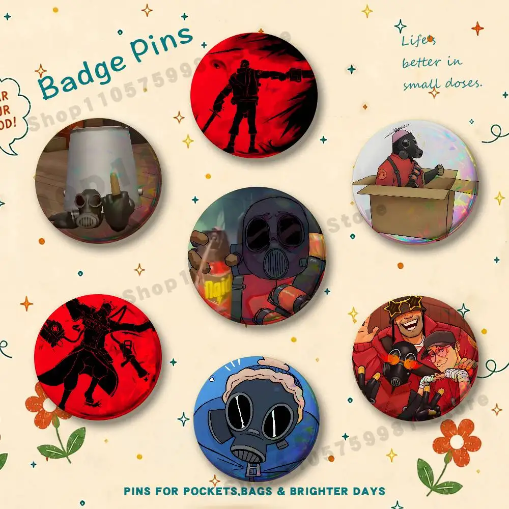 Cute Pyro Spy Scout T-TF2 Brooches for Bag Decor Jewelry Accessories Gift 25/32/44/58/75mm Round Cartoon Badges
