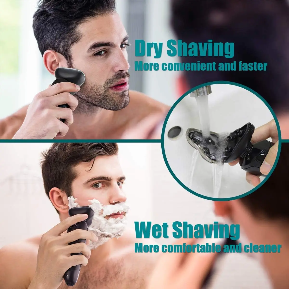 Sweker Electric Razor for Men 3D Rotary Blades Waterproof Wet Dry Cordless Razor with Nose Hair Trimmer and Sideburns Trimmer
