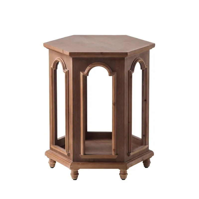 Creative hotel French retro living room coffee table coffee table, new hexagonal homestay log size side table