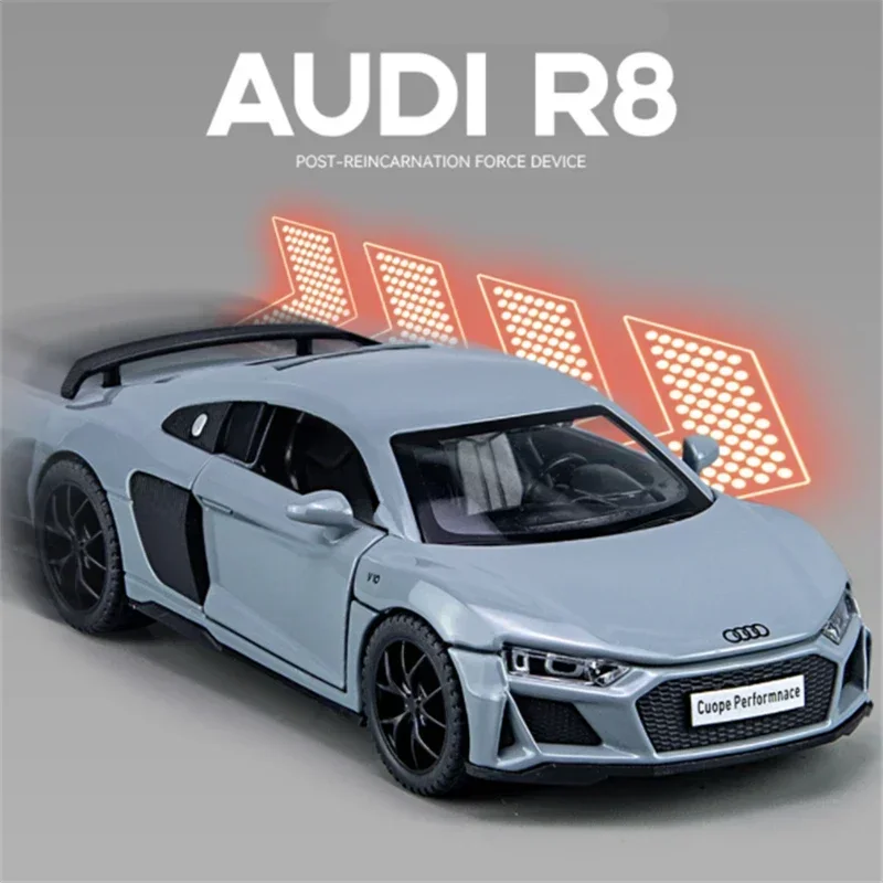 1:32 AUDI R8 V10 SPYDER Plus  Alloy Sports Car Model Diecasts Metal Toy Racing Car Model Simulation Sound and Light Kids Gift