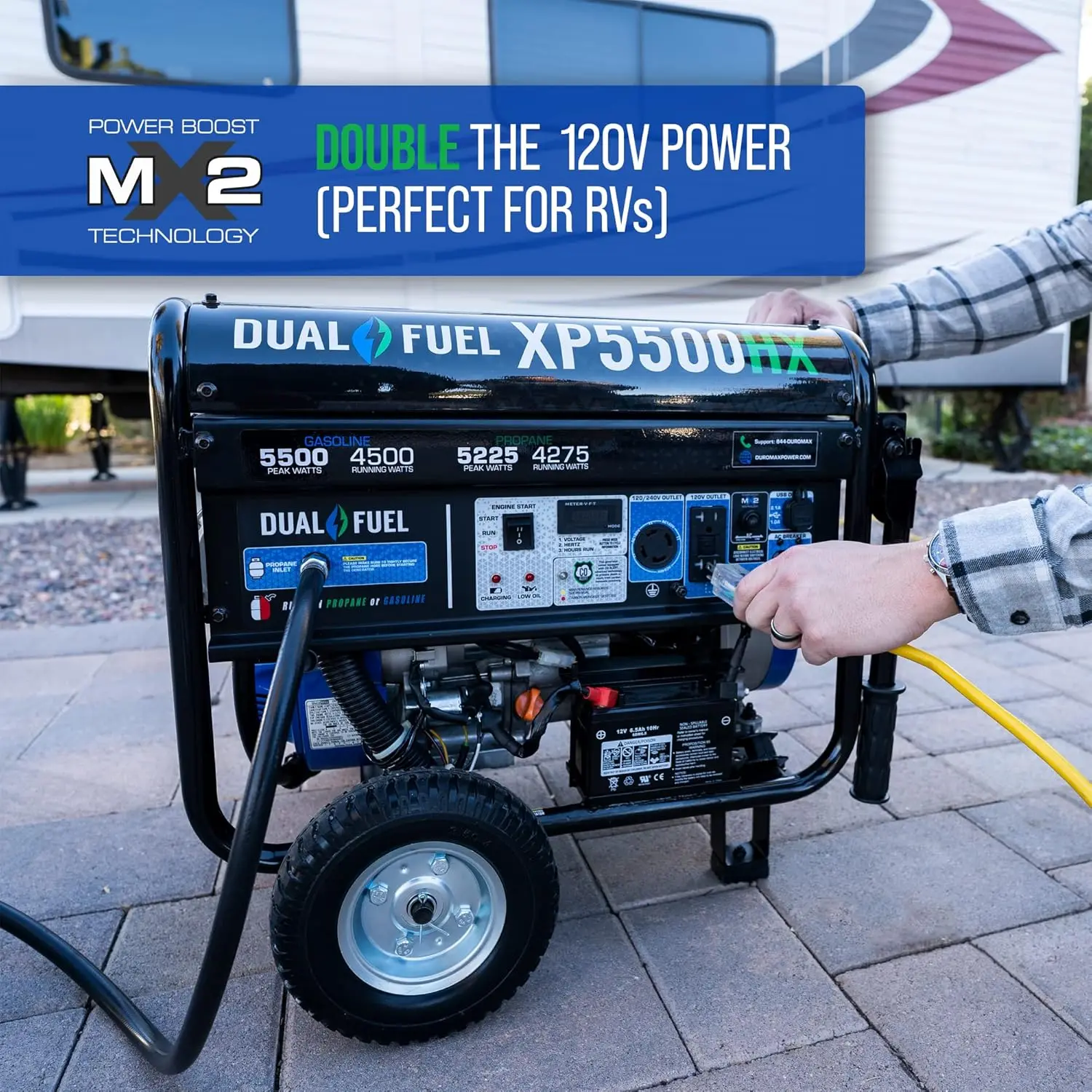 DuroMax XP5500HX Dual Fuel Portable Generator-5500 Watt Gas or Propane Powered Electric Start w/CO Alert,50 State Approved, Blue