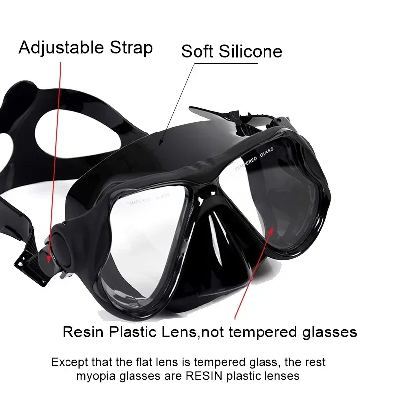 Lunettes de masque de plongée pour myopie, lunettes en résine plastique, lunettes de lecture en silicone pour myopie