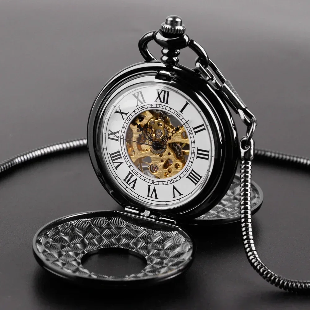 Roman Numerals Manual Mechanical Pocket Watch Retro Chain Clock Gift for Male Antique Hand Winding Steampunk Pocket Clock