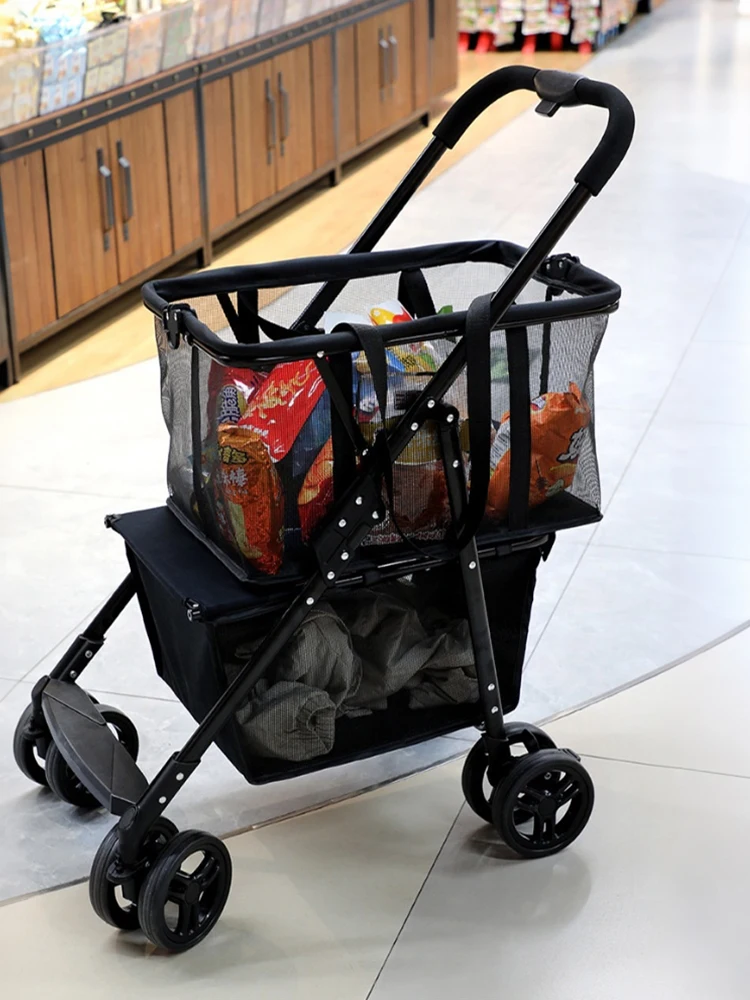 

Folding Shopping Cart Multifunctional Collapsible Grocery Cart Removable Basket Personal Shopping Cart for Picnic Camping