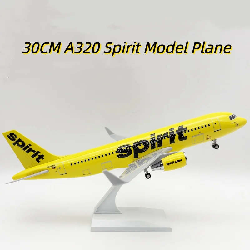 30cm A320 Spirit Aircraft Model Resin Die-Cast Scale Airplane With Stand & Wheel Collected Gift By Aviation Model Airplanes
