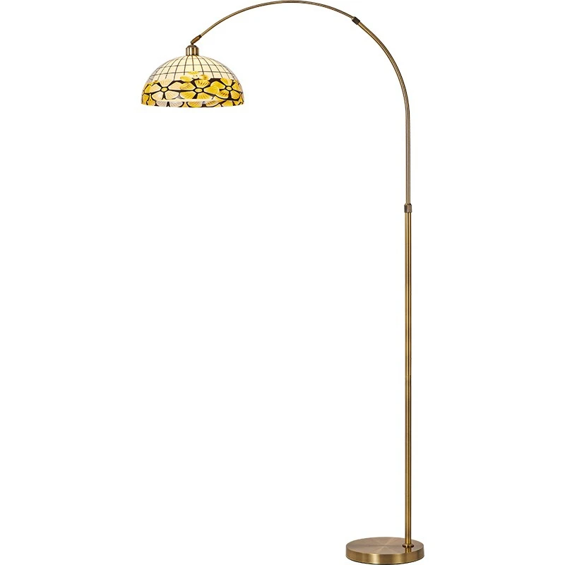 

Medieval solid wood retro living room sofa next to light luxury high-end vertical desk lamp