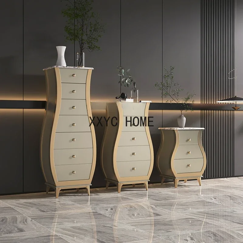 

Storage Solid Wood Chest of Drawers Marble Stone Plate Fashion High-End Cabinet