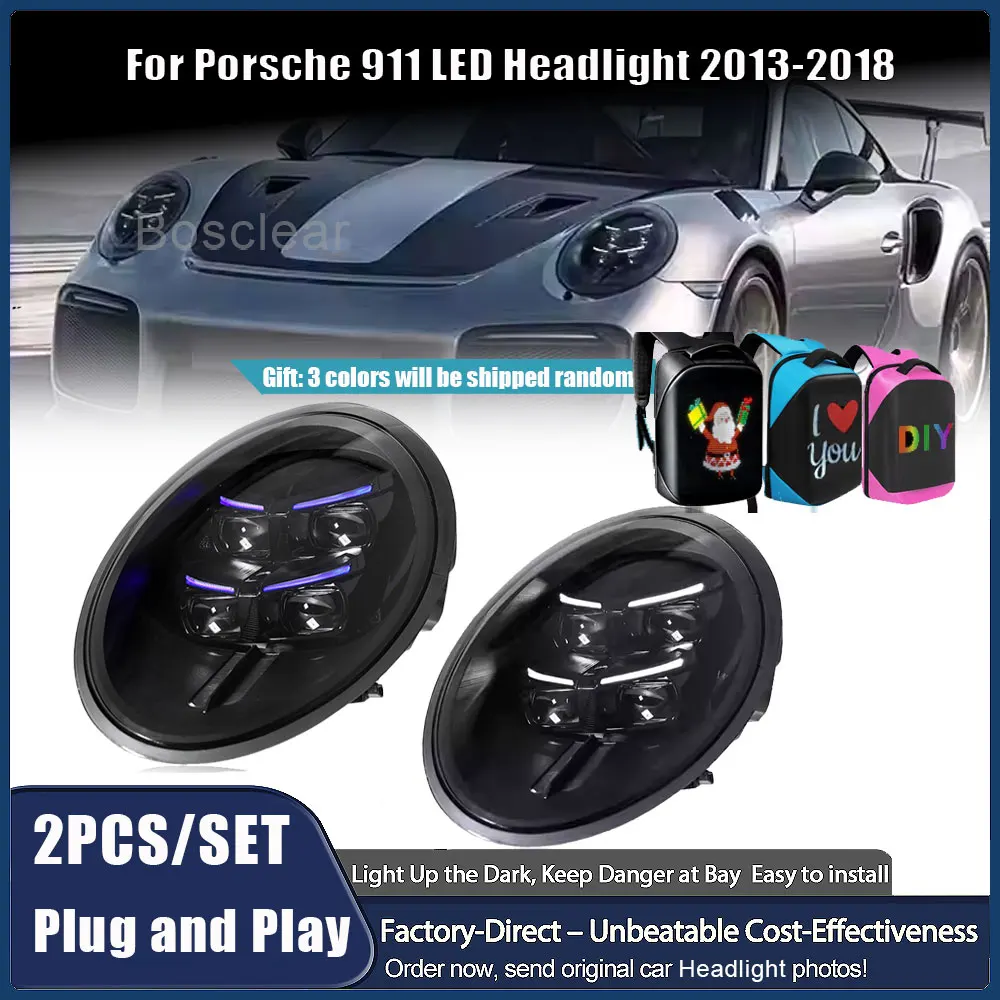 New LED Headlights Assembly for Porsche 911 2013-2018 Modified to Matrix Style Head Lamps LED Front Light Automotive Accessories