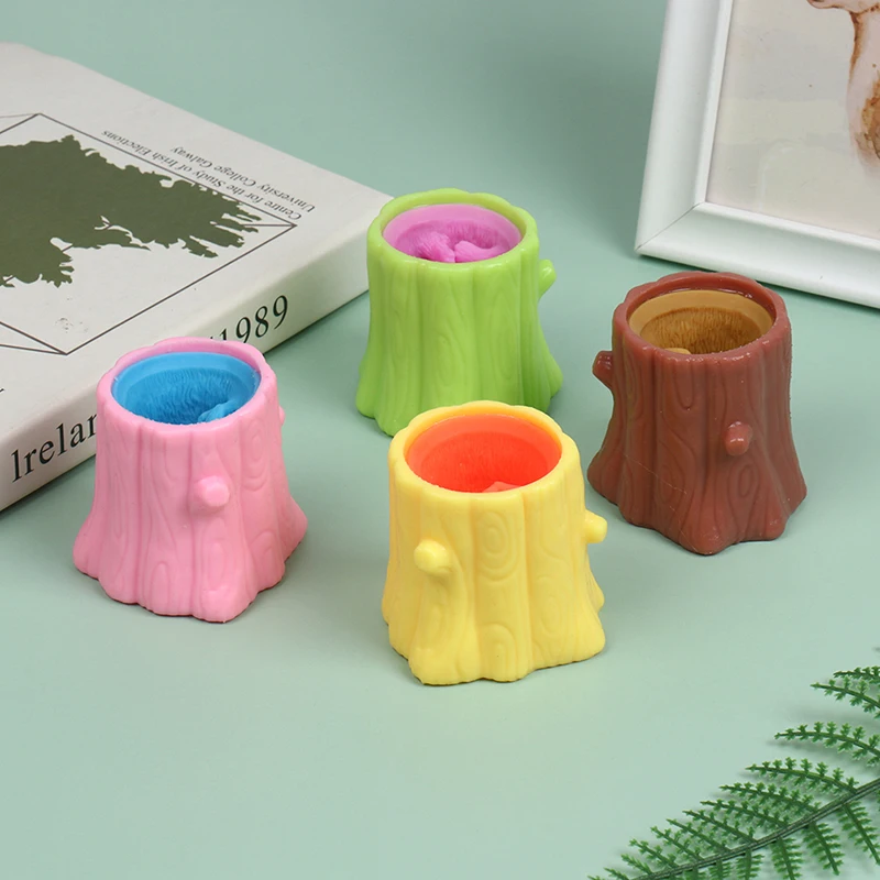 Squeeze Squirrel Stump Cup Pinching music Antistress Childrens Fidget Toy Decompression Tree Stump Miniature Weird Play For Kids