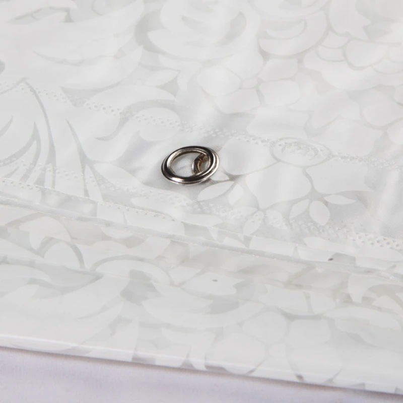 Tirai Mandi Putih Motif Bunga Kain Peva Tirai Kamar Mandi Tahan Air Tahan Jamur Transparan untuk Toilet dengan Kait 200Cm