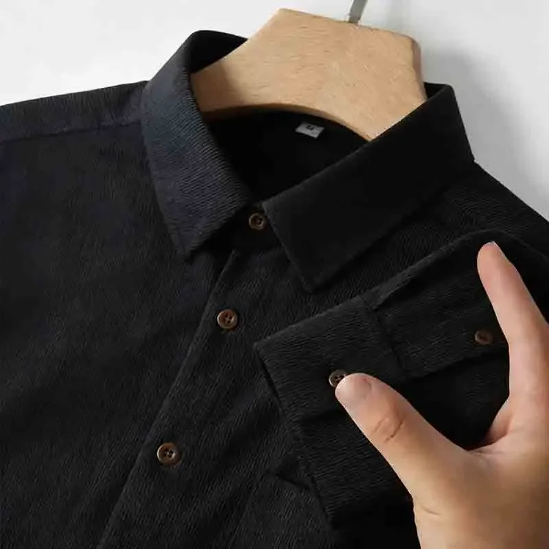 

Men's Charcoal Gray Corduroy Long Sleeve Shirt Premium Soft Button Down Casual Business Daily Wear