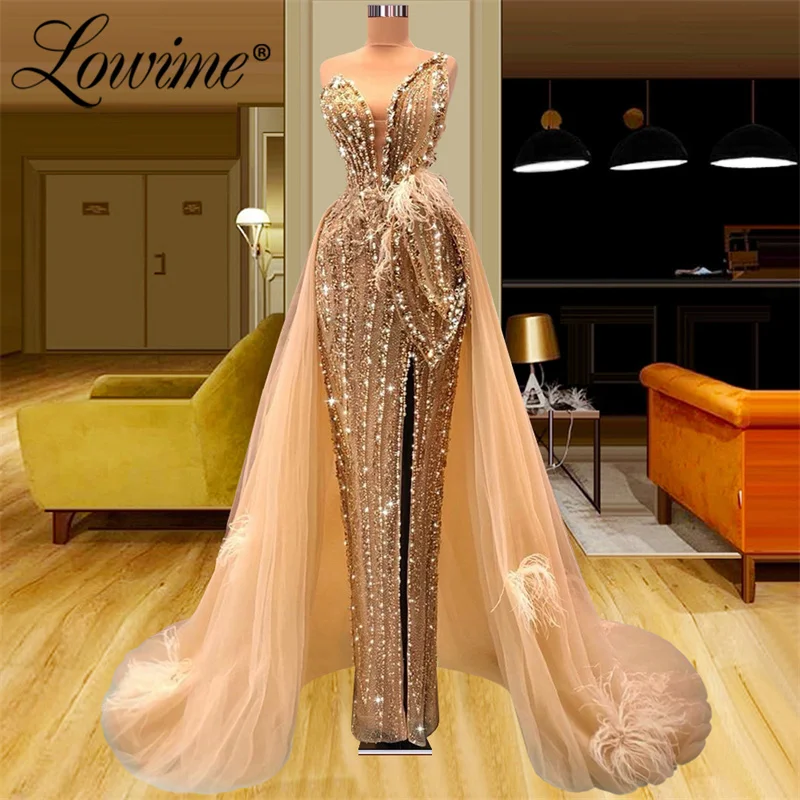 

Lowime Champagne Women Elegent Evening Dresses 2022 Long Prom Dresses Celebrity Party Gowns Heavy Beaded Custom Made Plus Dress