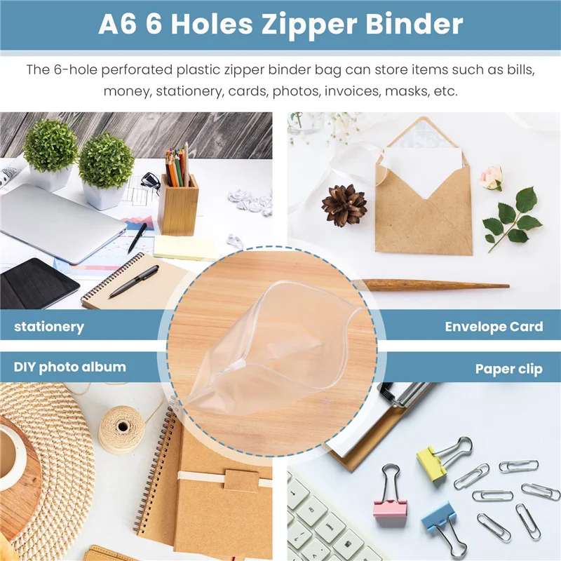 34 PCS 바인더 포켓 A6 크기 6 구멍 지퍼 바인더 파우치 폴더 6 링 바인더 용 투명 방수 PVC 루스 리프 가방