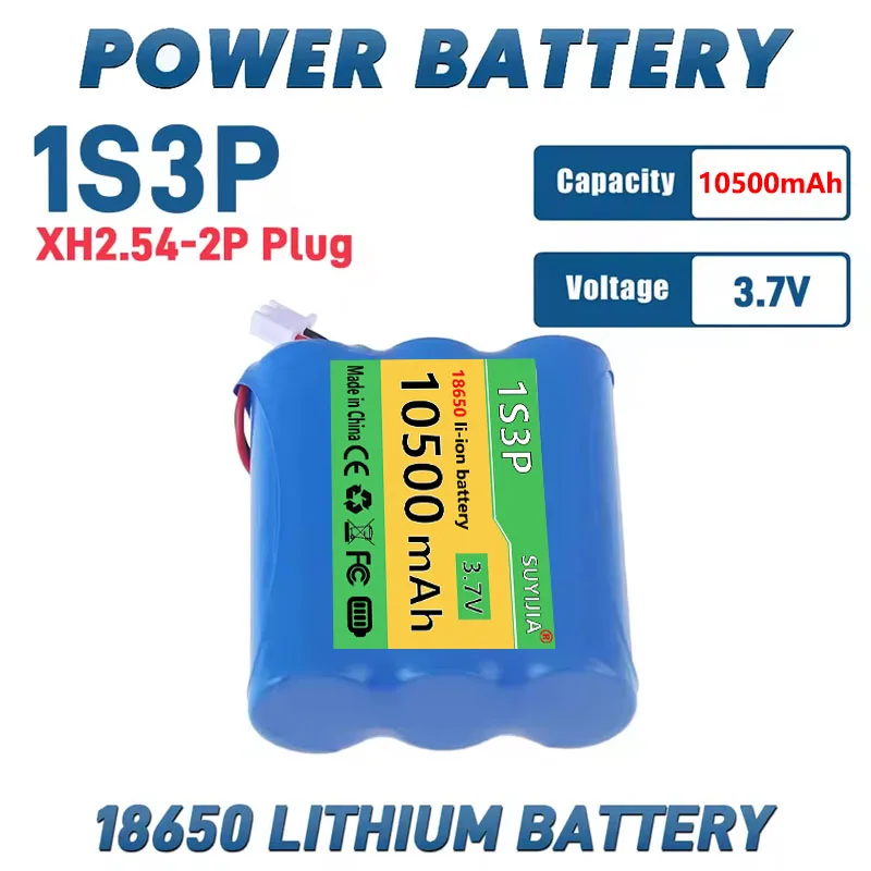 18650 3.7V 1S3P 10500mAh Rechargeable Li-ion Battery + XH2.54 2P Plug for Bluetooth Speaker Small Player Solar Headlights LED