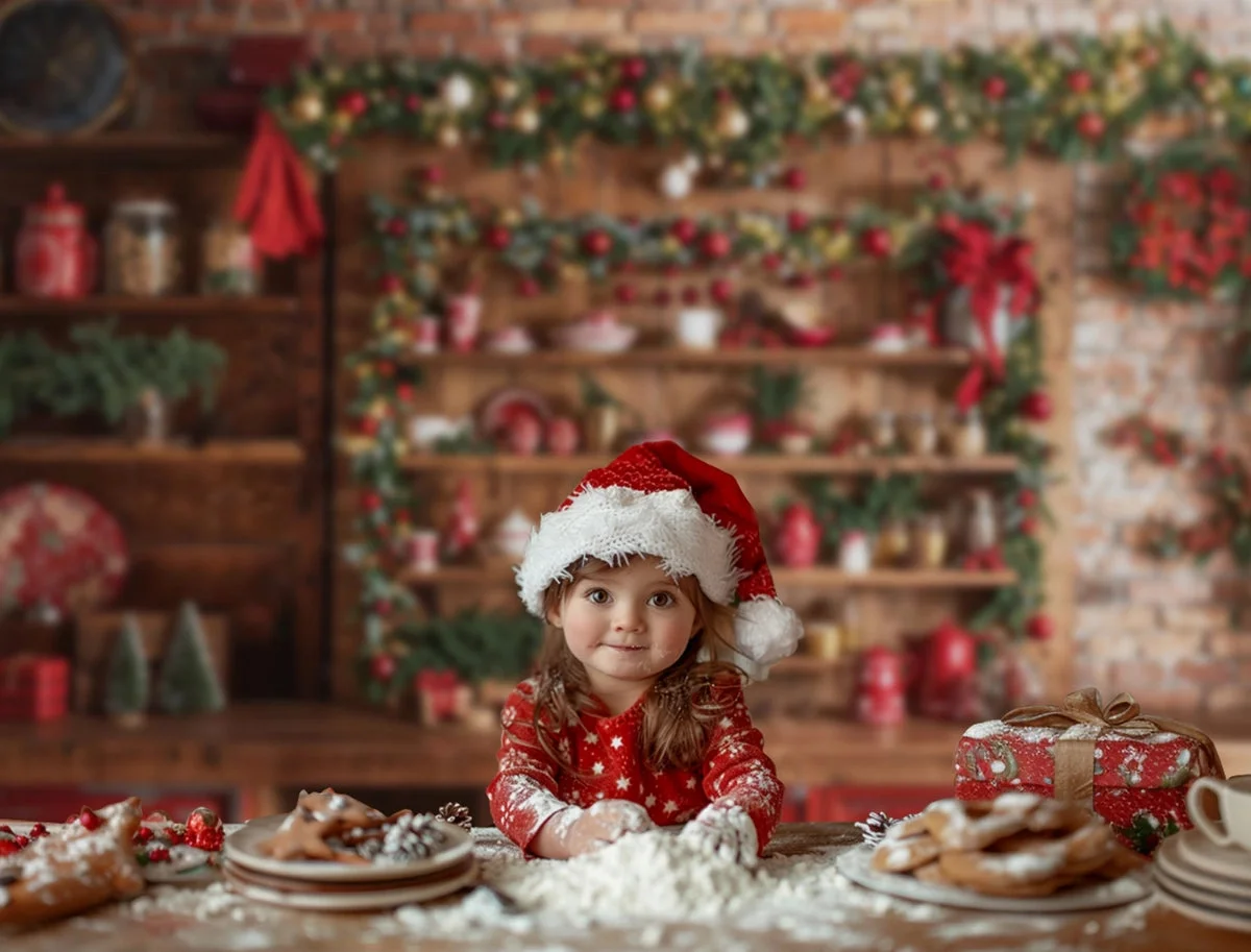 Mocsicka Winter Christmas Photography Background Red Kitchen Xmas Trees Child Family Portrait Decor Backdrop Photo Studio