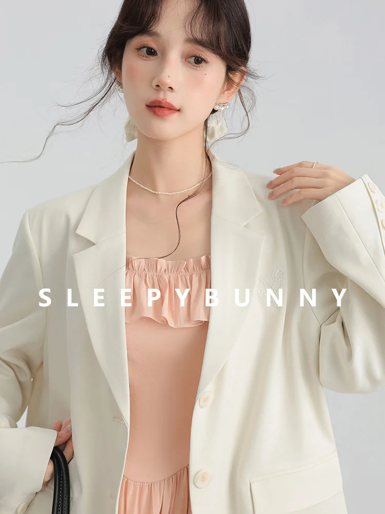 Korean Vintage Casual Blazer Elegant Shoulder Pad Suit Jacket for Women Autumn Small Frame Loose Fit Office Lady Chic Outerwear