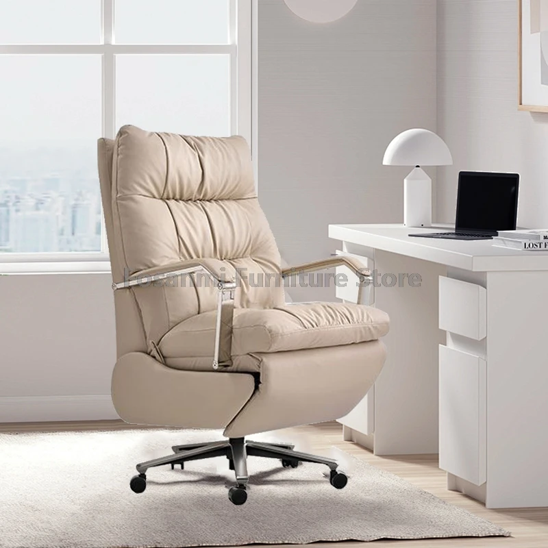 Cadeira de escritório ergonômica com assento giratório, cadeira macia para jogos, encosto ajustável, ângulo e altura ajustável, cadeira de couro para computador