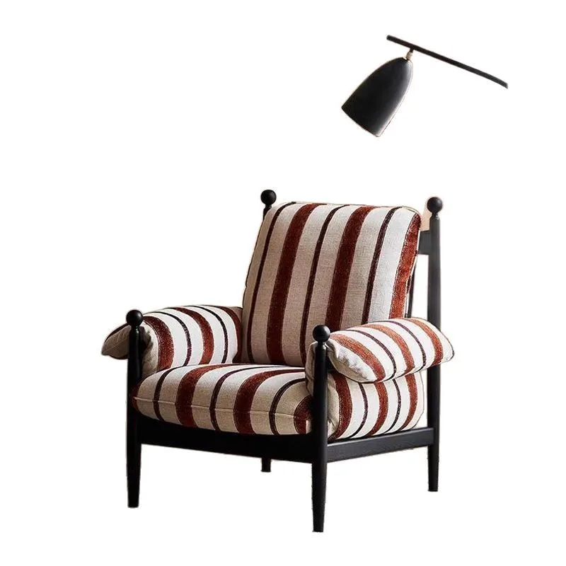 

Retro red black chair, living room balcony designer backrest single sofa chair, antique casual lazy chair