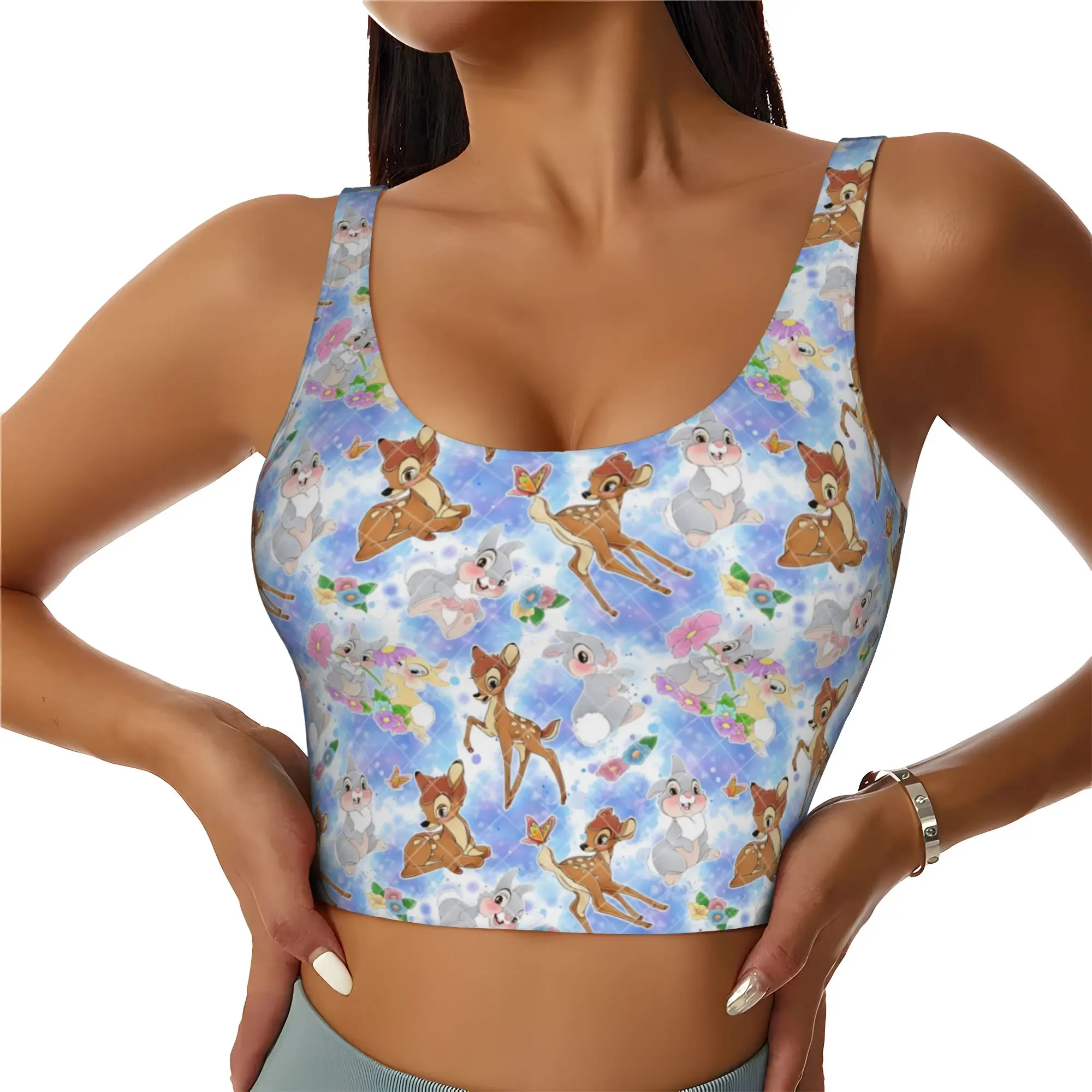 Custom B-Bambies Anime High Impact Sports Bras for Women Rabbit Cartoon Seamless Workout Yoga Crop Tank Tops