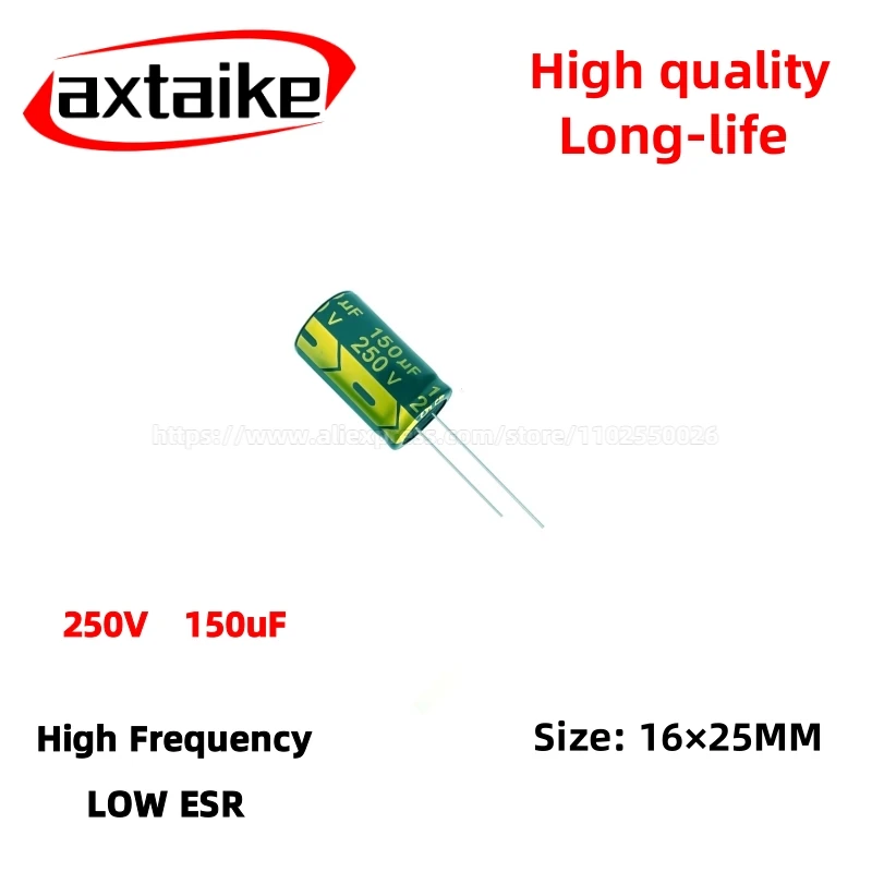

5PCS 250V150uF Aluminum Capacitor, High Frequency Low ESR 105°C Radial for Power Supply Long-life 16×25MM
