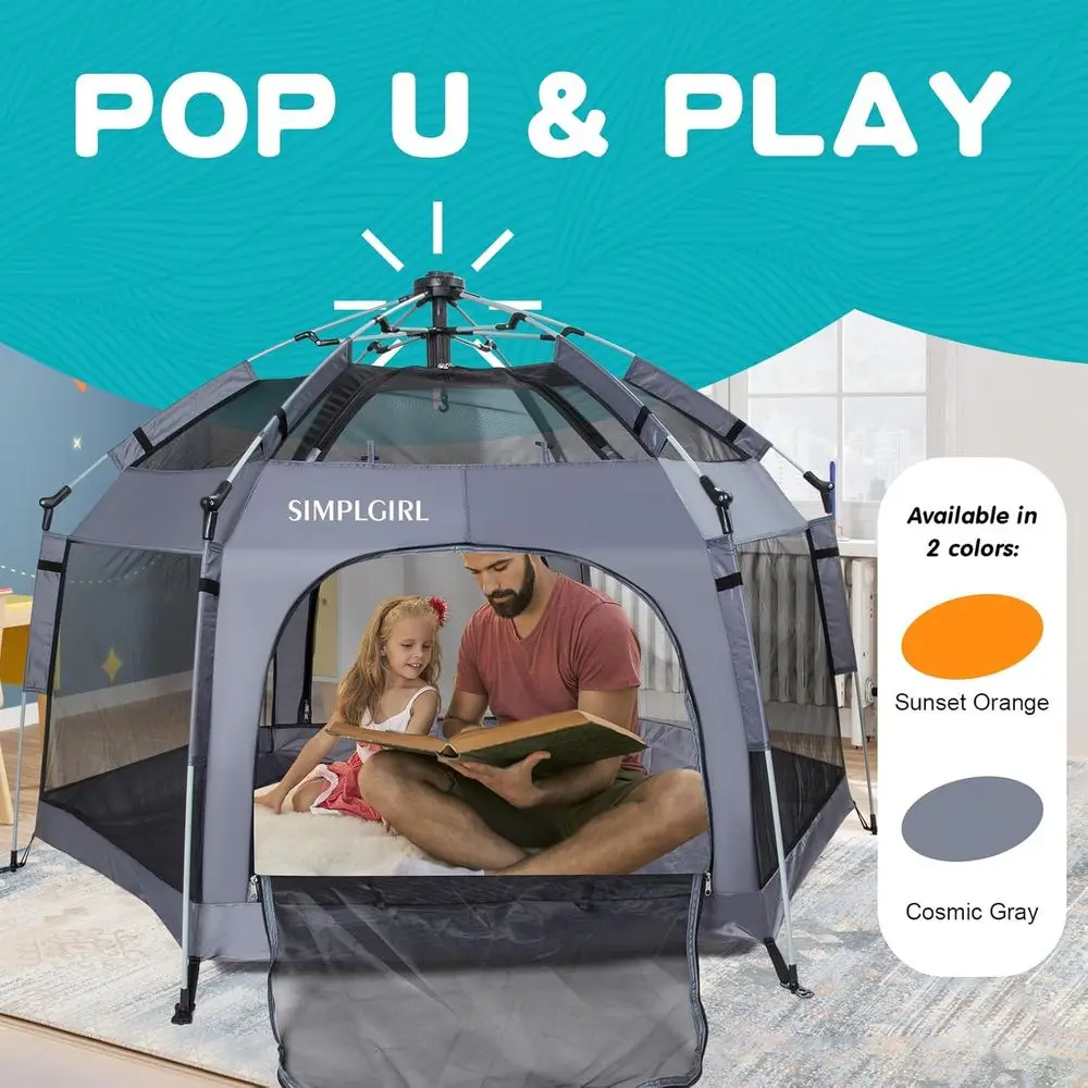 Parc pour bébé intérieur/extérieur léger et portable avec auvent et sac de voyage - Gris