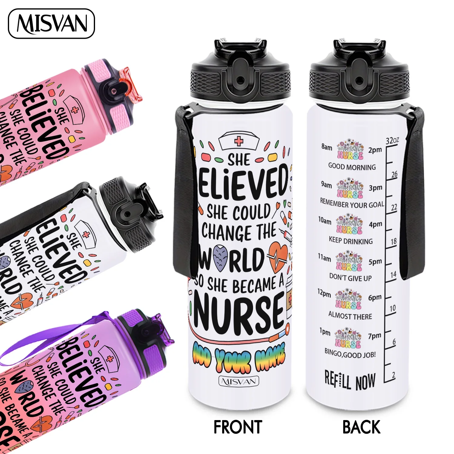 

1PC,Customization Name 32oz Water Bottle,She Believed Nurse,Encourage Daily Hydration,for Gym Outdoor Cycling