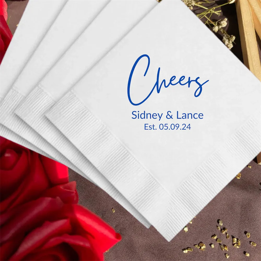 50PCS Napkins Personalized Napkins custom Wedding Cocktail Paper Anniversary Party Monogram logo birthday printed Luncheon Bever