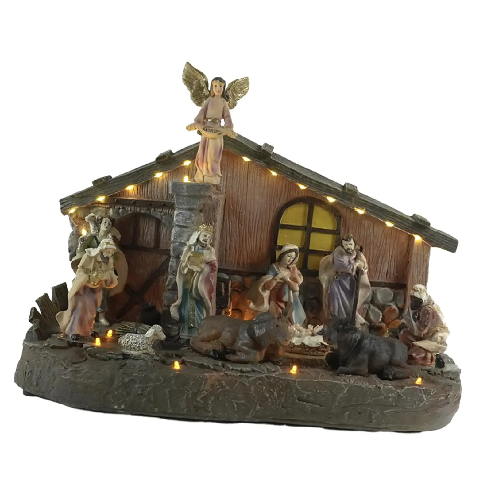 Nativity Scene Ornament Craft Collection Table Centerpiece Decor with Music for Apartment Restaurant Fireplace Living Room Home