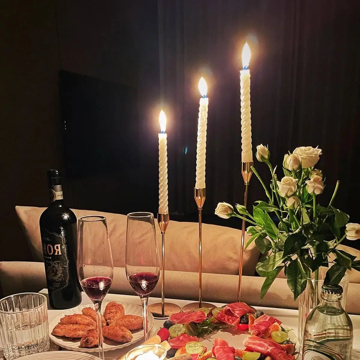 4pcs/set Taper Candles Glossy Metal-Look True Dripless Candlesticks Clean Burning Tapered Candle Sticks for Home Dinner Decor