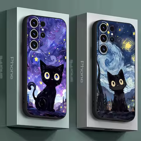 Starry Sky Cat Cover Capa Silicone Phone Case for Samsung Galaxy S21 5G S21 FE S24 Ultra S22 Plus S23 Ultra S20 S24 Plus S21