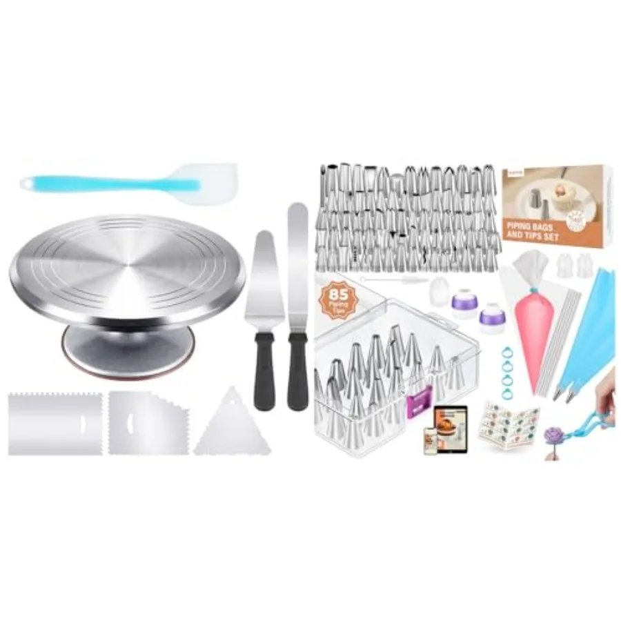 

Kootek Aluminium Cake Turntable Set and 140Pcs Icing Piping Bags and Tips Set