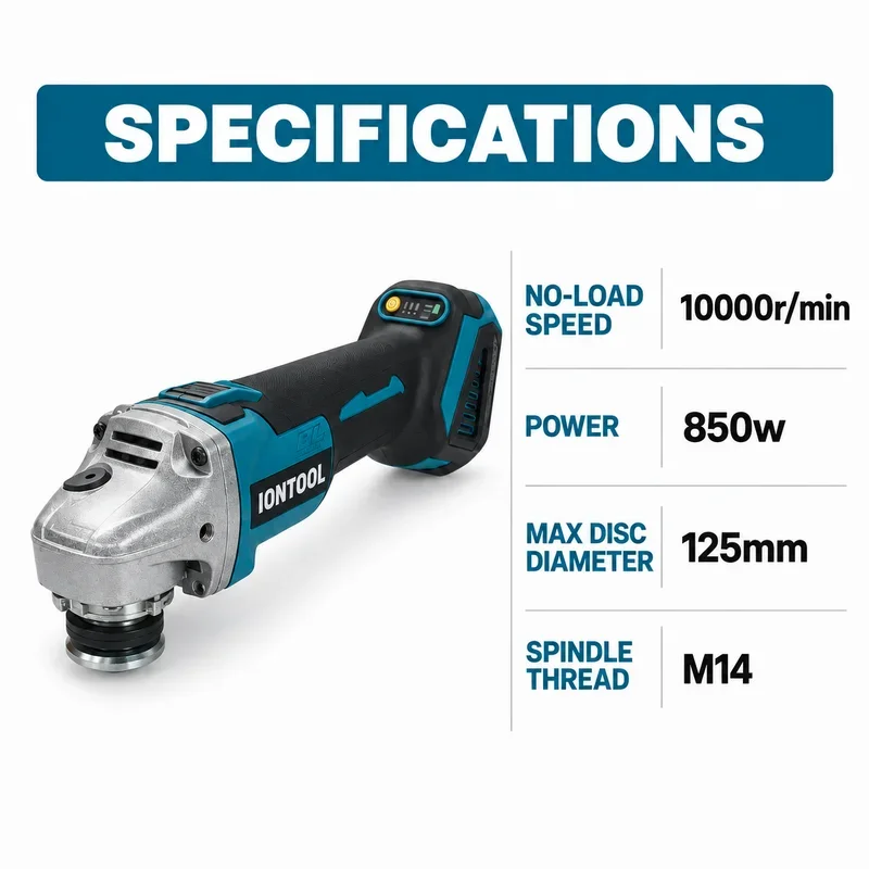 IONTOOL 10000RPM 125mm Brushless Cordless Angle Grinder M14 Thread Power Tool for Metal Cutting Rust Removal