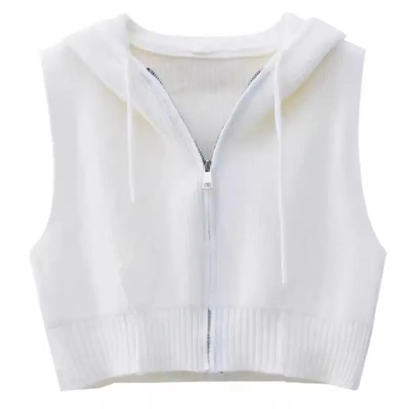 Suéter con capucha, chalecos para mujer, diseño de cordón, calle alta, cómodo, otoño, estilo coreano, tejido Vintage, informal, Retro, recortado