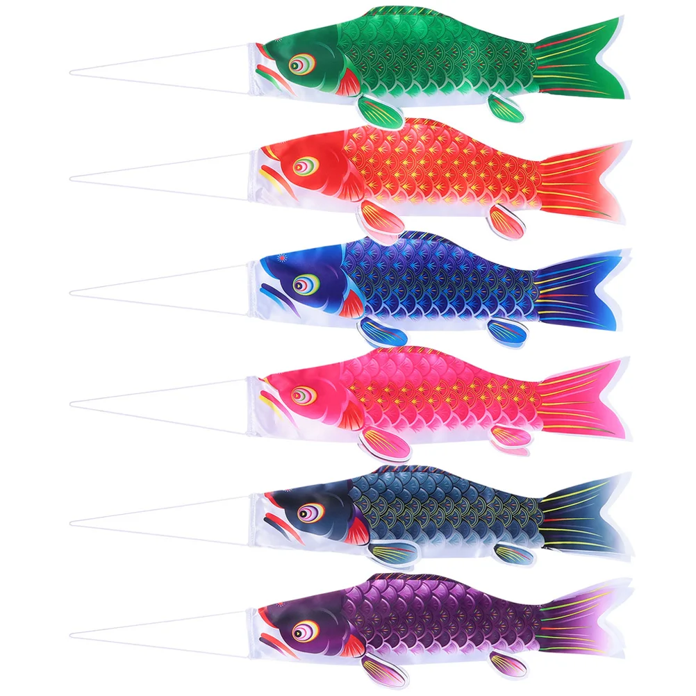 

6pcs Japanese Carp Flags 50cm Black Red Pink Green Blue Purple for Backyard Restaurant Festival Decor Outdoor Hanging Pendants