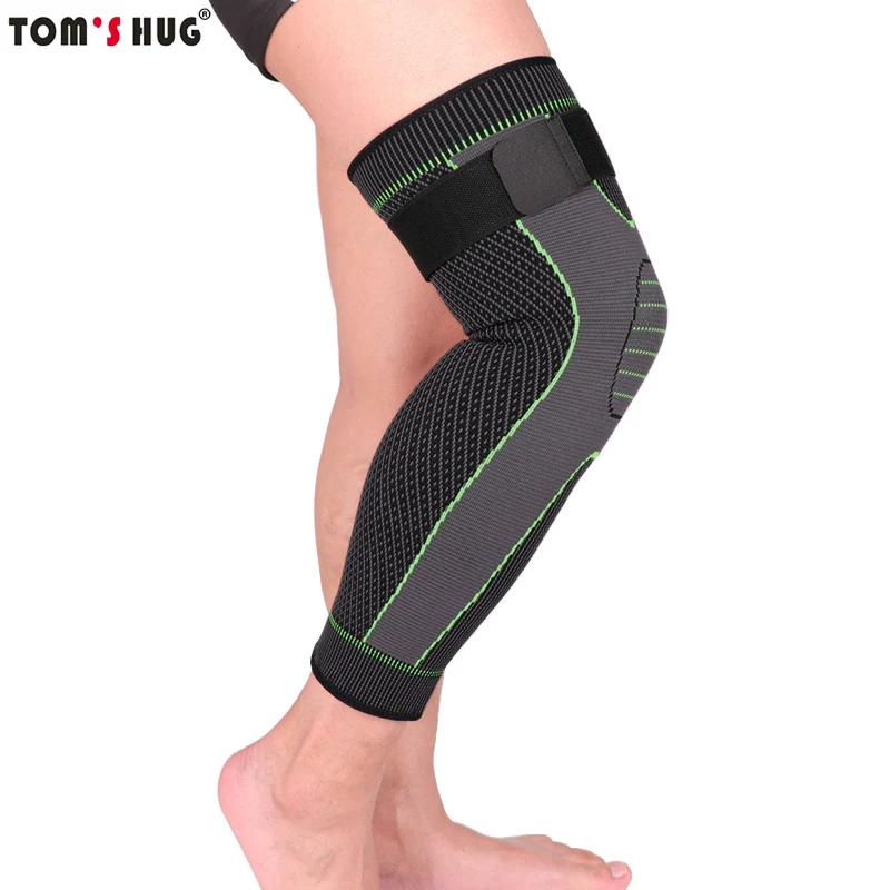 1 pcs Sports Lengthen Knee Sleeve Support Leggings Leg Protector Green Stripe Bandage Non Slip Knee Warmmer Kneepads