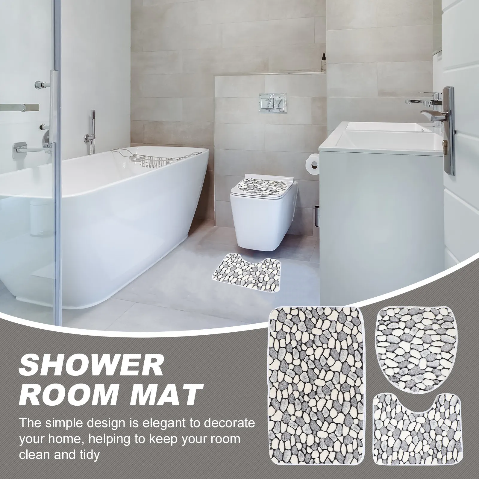 

1Set Coral Fleece Bathroom Mat Set Soft Comfortable Water Absorption Floor Carpet with Anti-Slip Backing for Shower Room Toilet