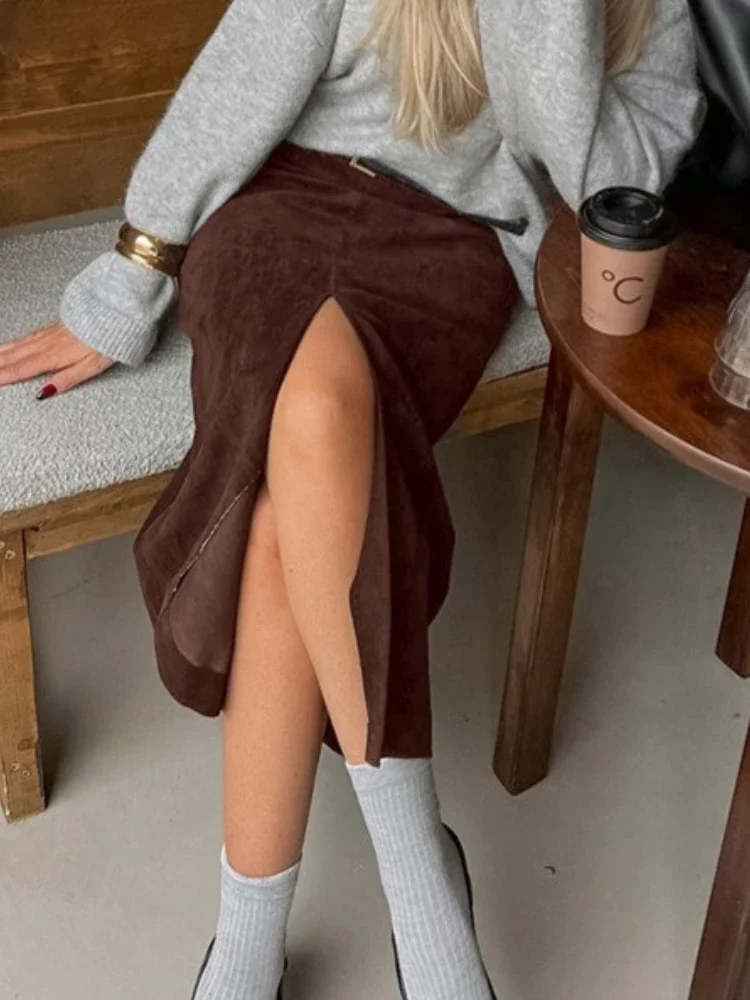 Solide Pendeln Mid-Länge Rock Für Frauen Hohe Taille Elegante Pendeln Halb-Slit Schlank Party Aussehen Kleidung weibliche Maxi Röcke