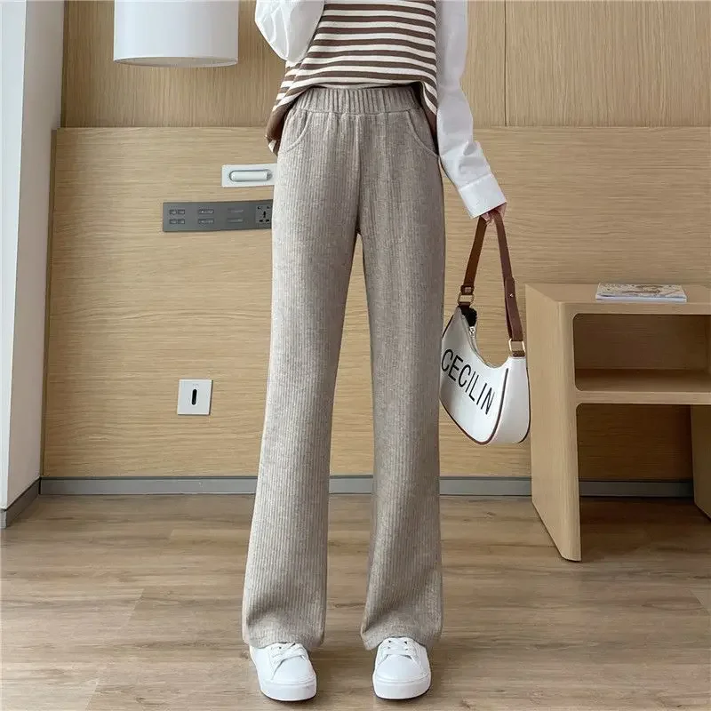 Plush Boot CutPants Women Autumn Winter 2022 New High Waist Wide Leg Trousers Casual Loose All-match Lady Straight Trousers Z74