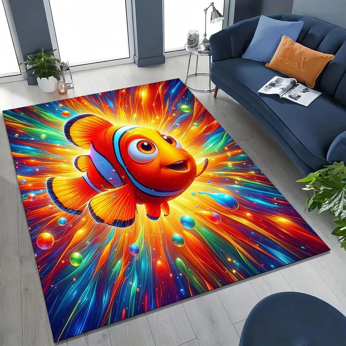 

3D Cartoon Finding Nemo Underwater World Rug for Bedroom Living Room Sofa Home Doormat Decor, Large Kid Non-slip Floor Mat Gift