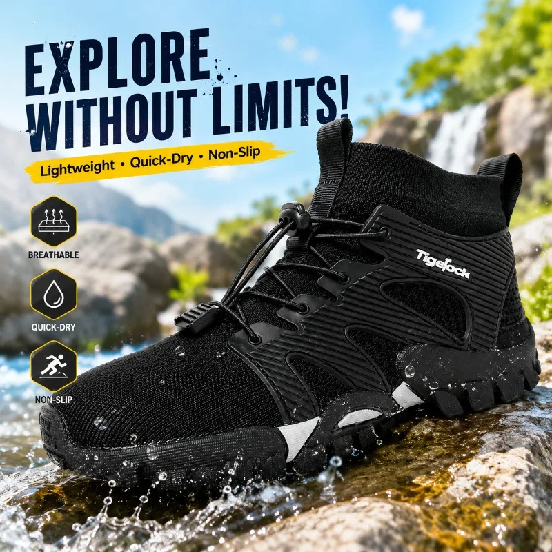 Men's High-Top Barefoot Hiking Shoes Breathable Mesh Casual Trekking Climbing Sneakers Non-slip Outdoor Upstream Water Shoes